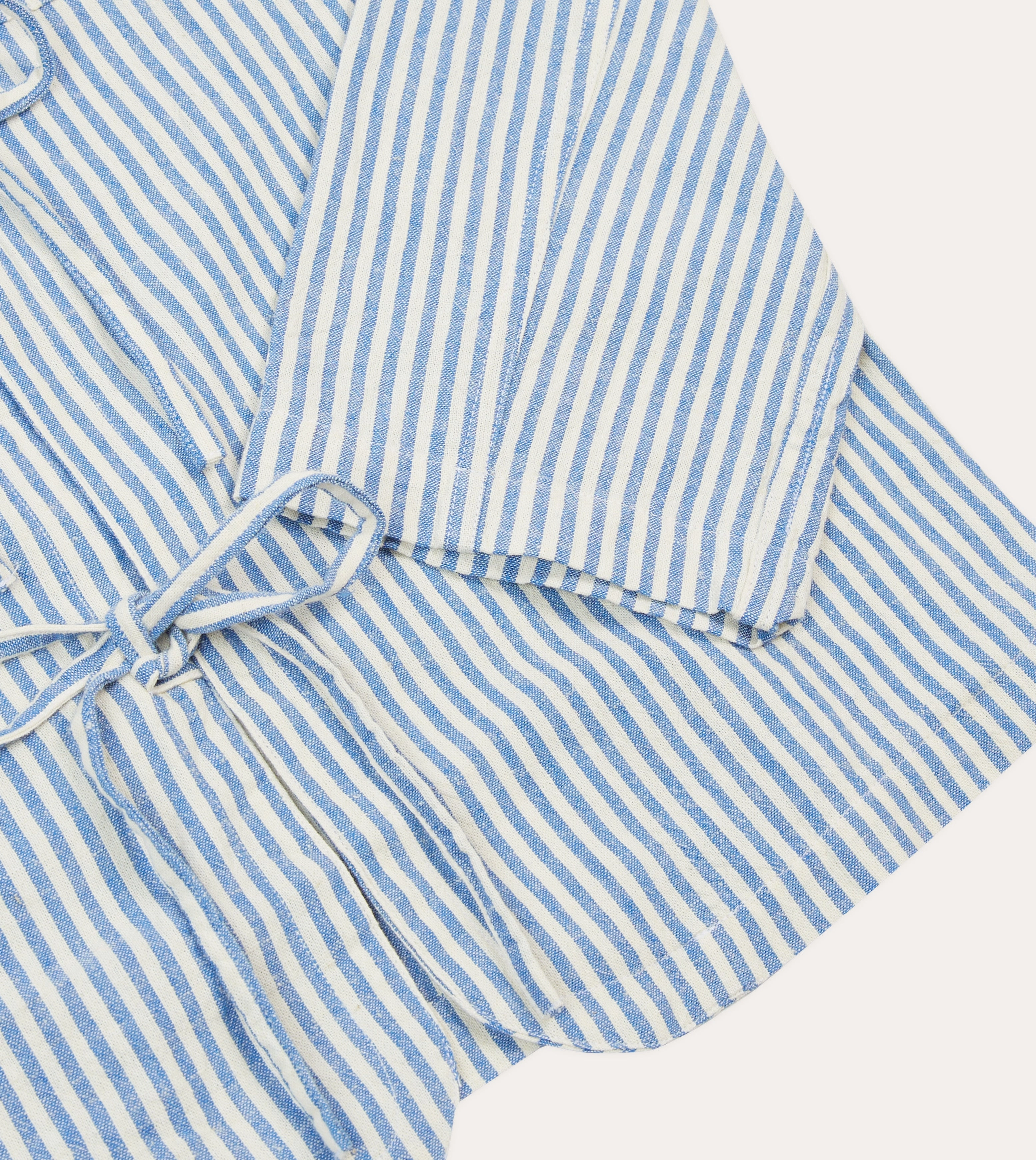 Blue and Ecru Stripe Tie Front Lightweight Overshirt Formal Elegance