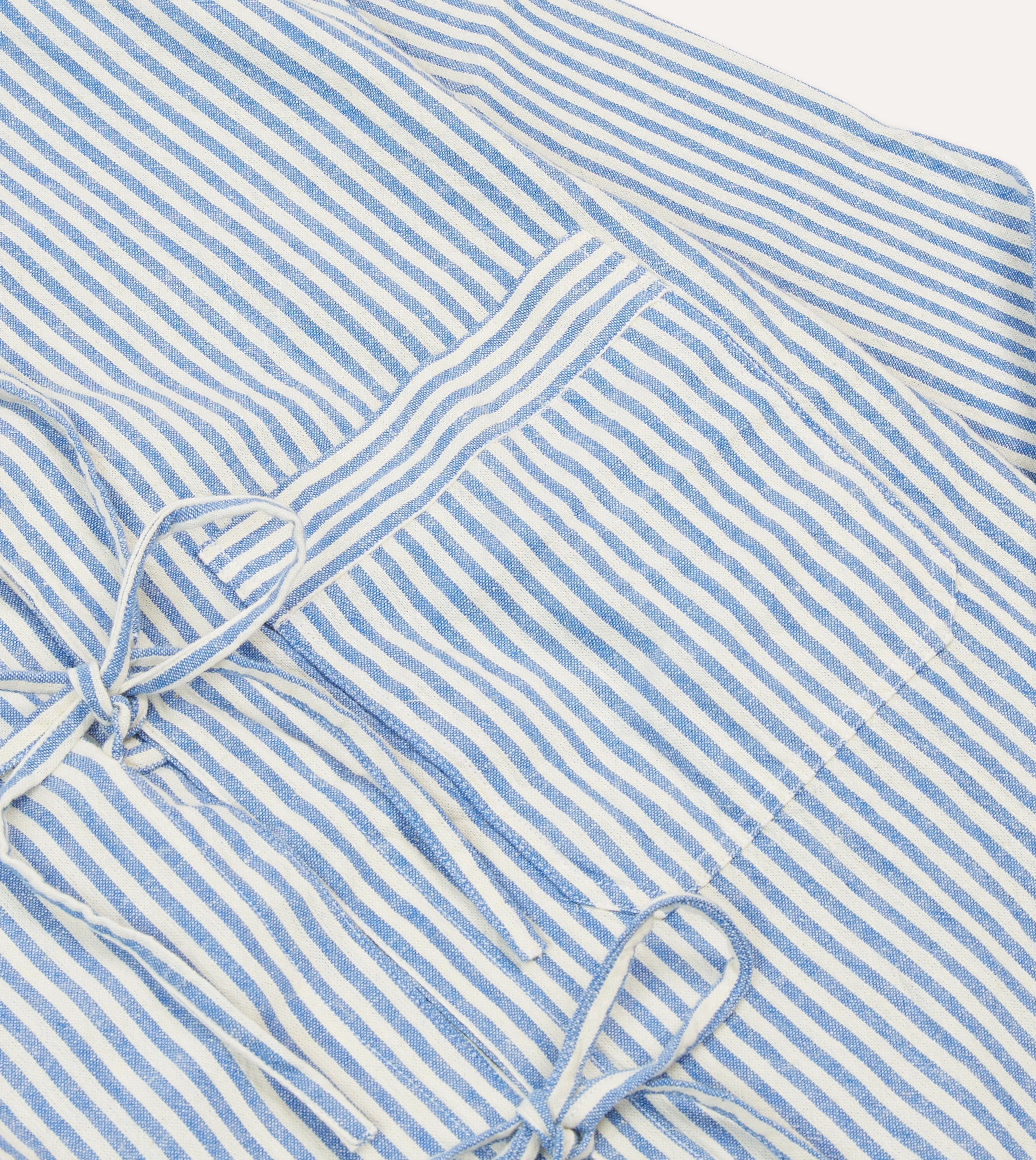 Lightweight Comfort Blue and Ecru Stripe Tie Front Lightweight Overshirt