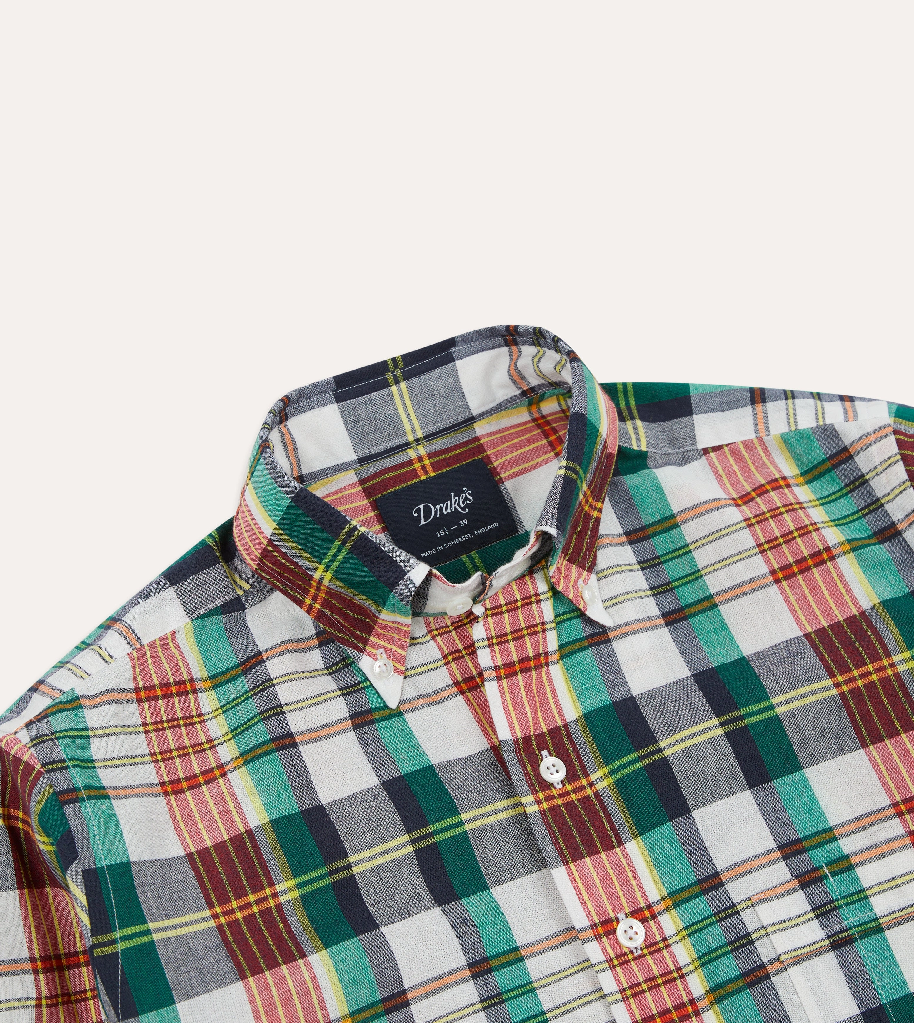 Blue and Red Madras Check Cotton Button-Down Shirt Bold Pattern Autumn Look