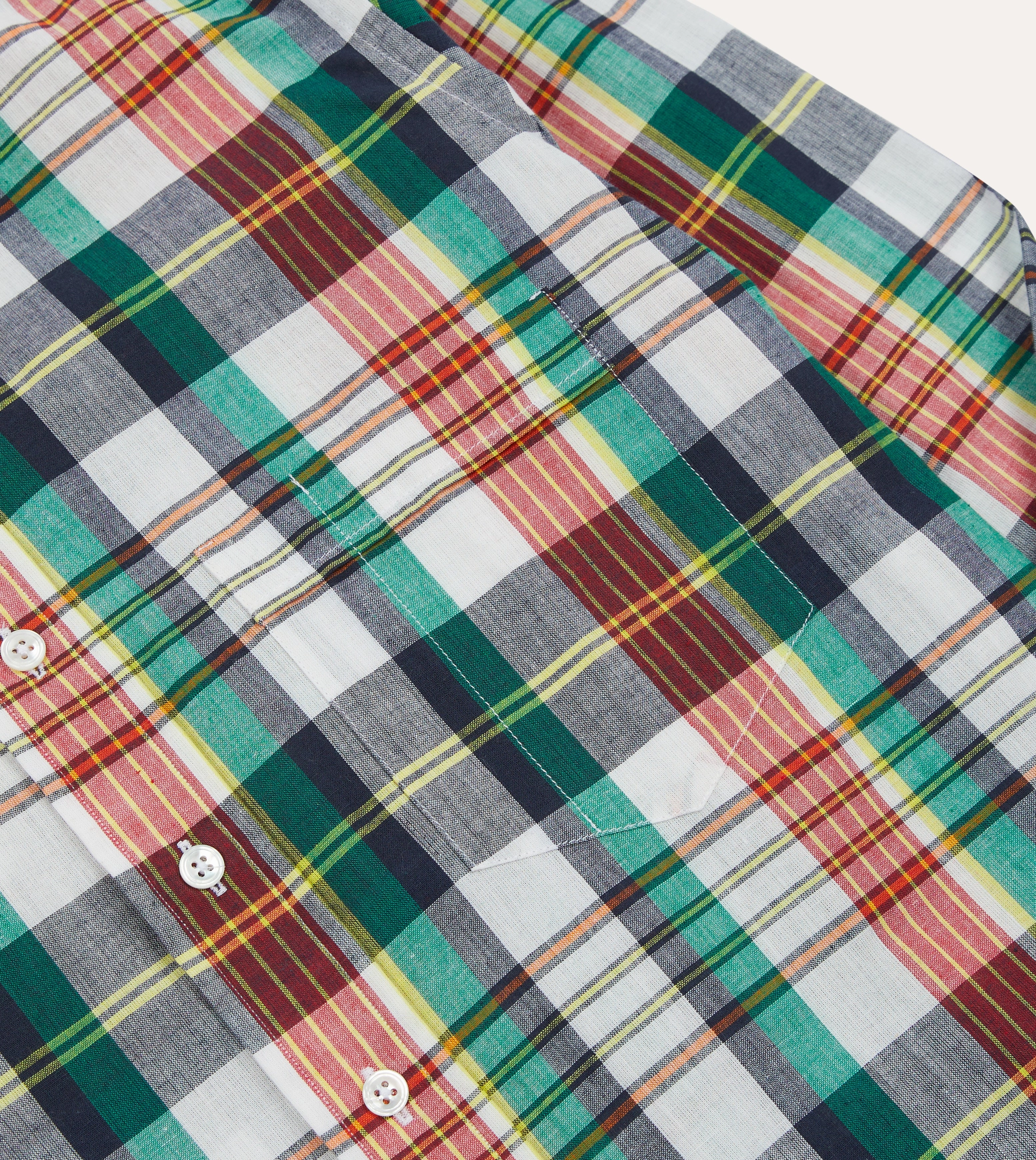 Blue and Red Madras Check Cotton Button-Down Shirt Layered Look