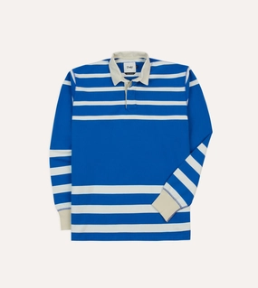 Blue and White Dual Stripe Cotton Rugby Shirt Work Appropriate Beach Attire