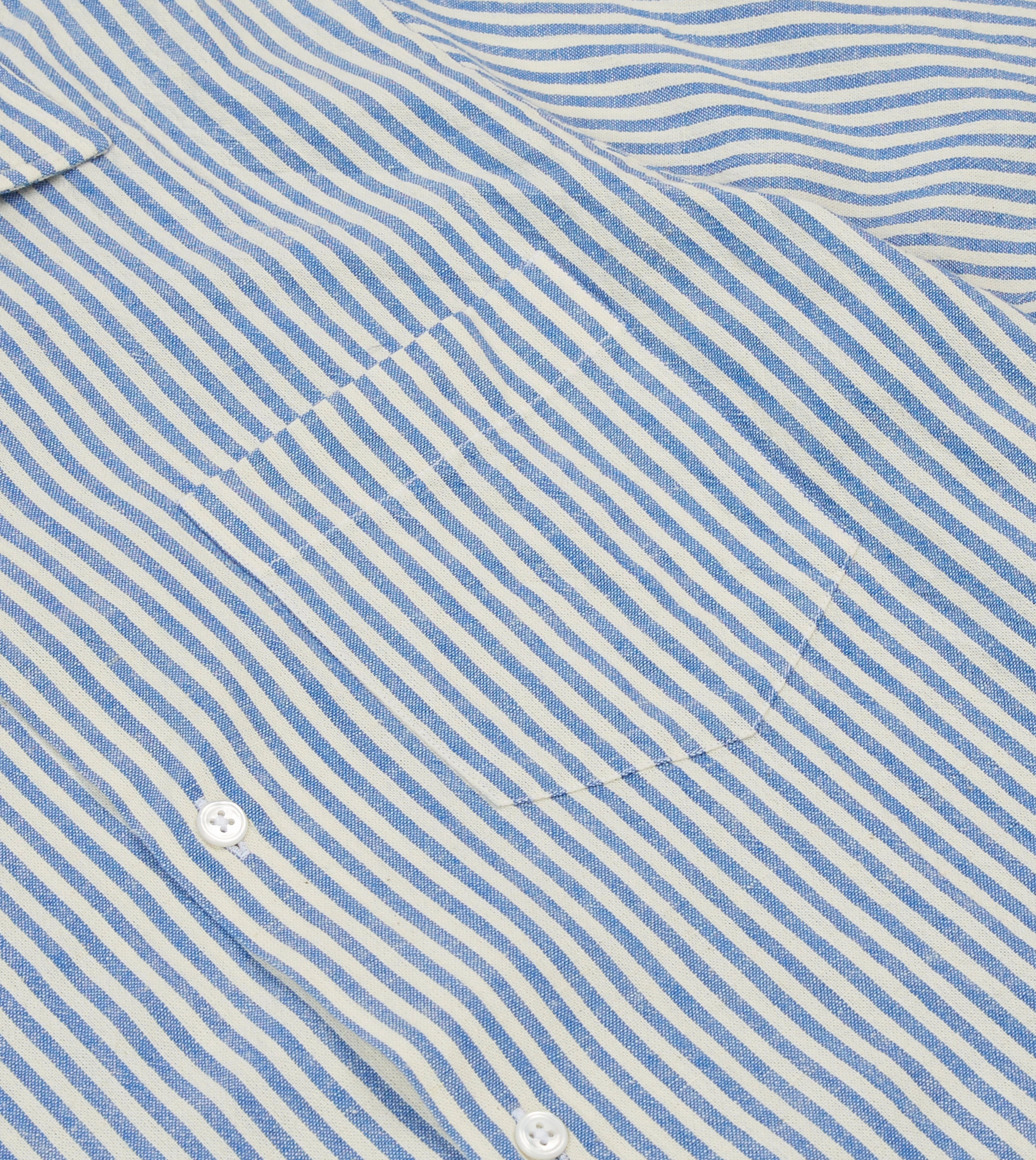 Stretch Fit Technology Blue and White Stripe Cotton-Linen Camp Collar Short Sleeve Shirt