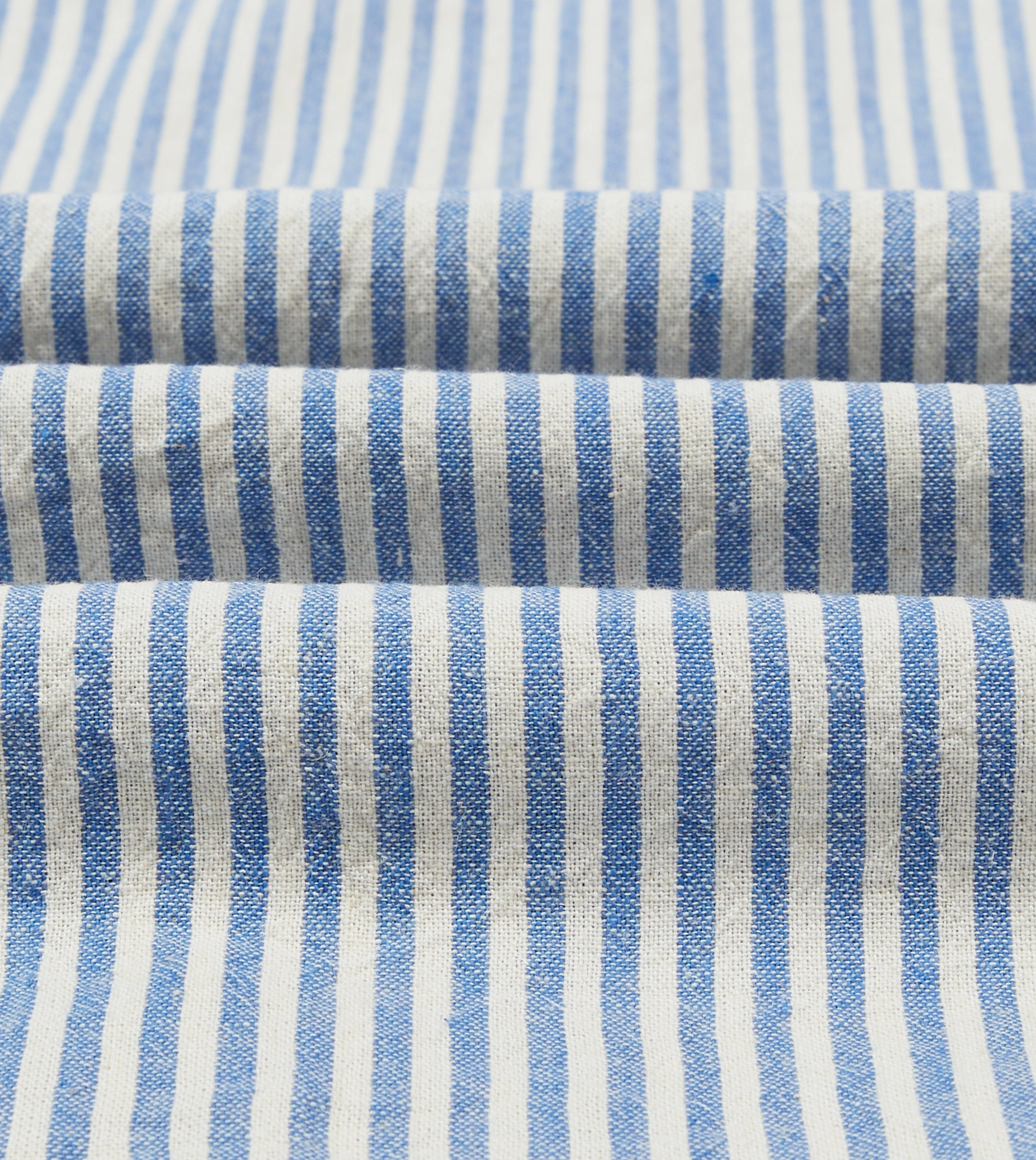 Blue and White Stripe Cotton-Linen Camp Collar Short Sleeve Shirt Bold Graphics