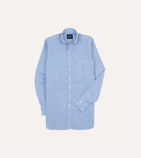 Anniversary Celebration Linen blend Blue Bengal Stripe Cotton Poplin Button-Down Shirt