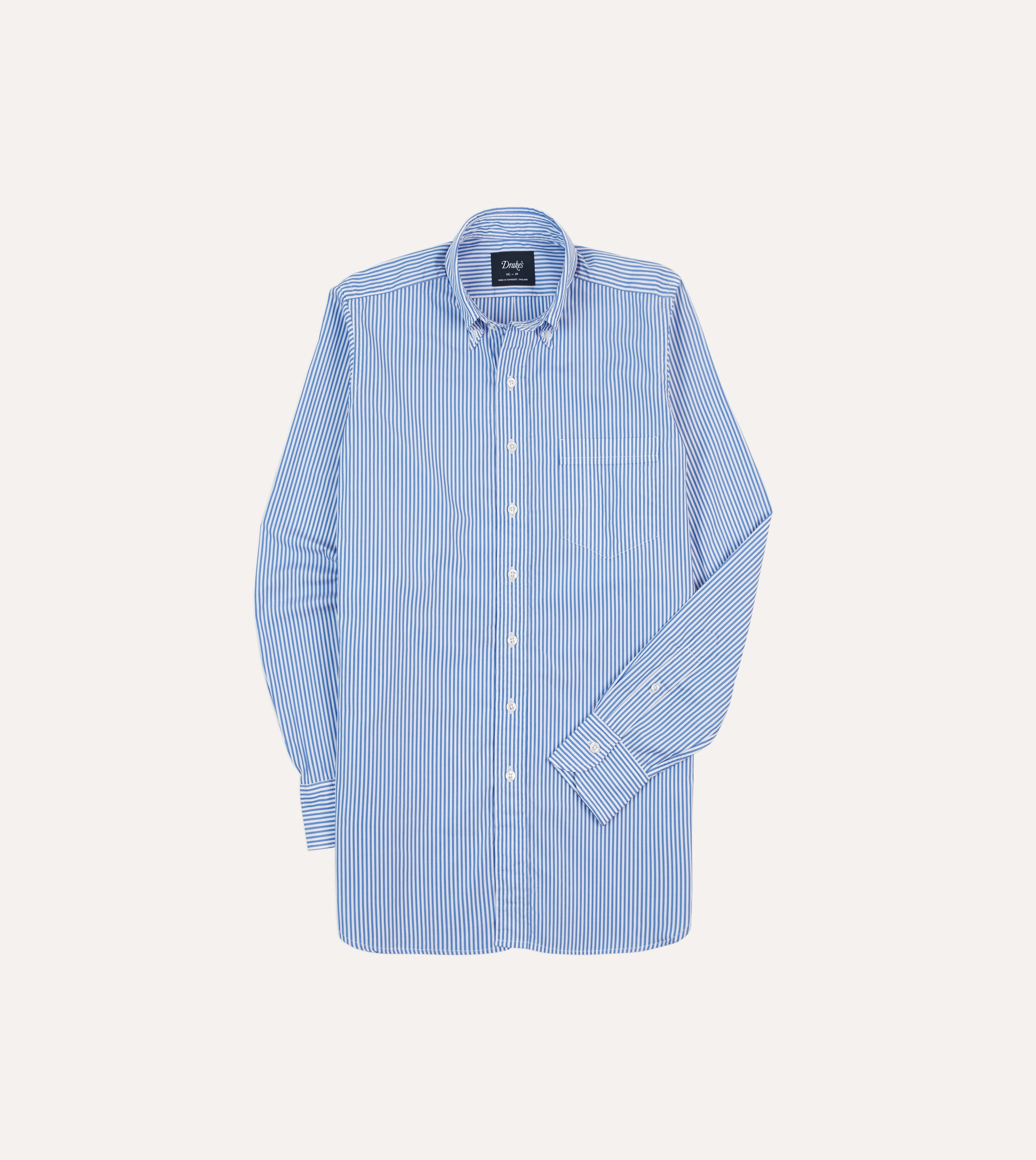 Anniversary Celebration Linen blend Blue Bengal Stripe Cotton Poplin Button-Down Shirt