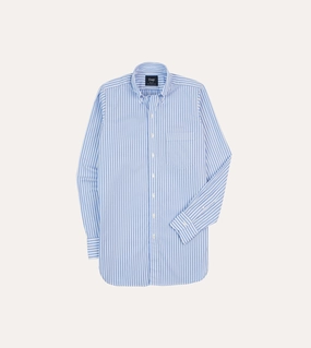Bold Hue Pocket Detail Blue Bengal Stripe Cotton Poplin Button-Down Shirt