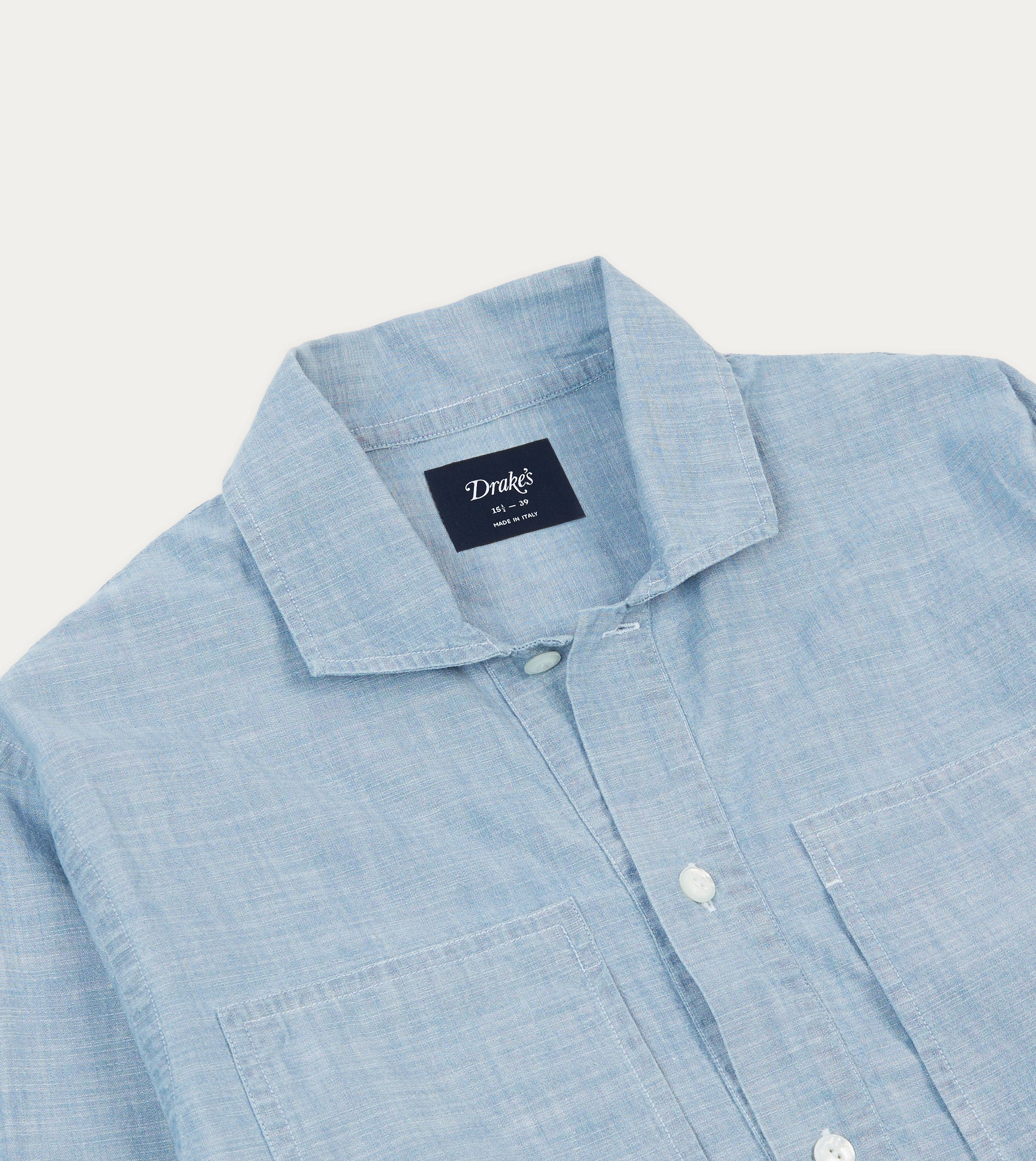 Blue Cotton Chambray Spread Collar Popover Shirt Wardrobe Staple Reinforced Elasticity