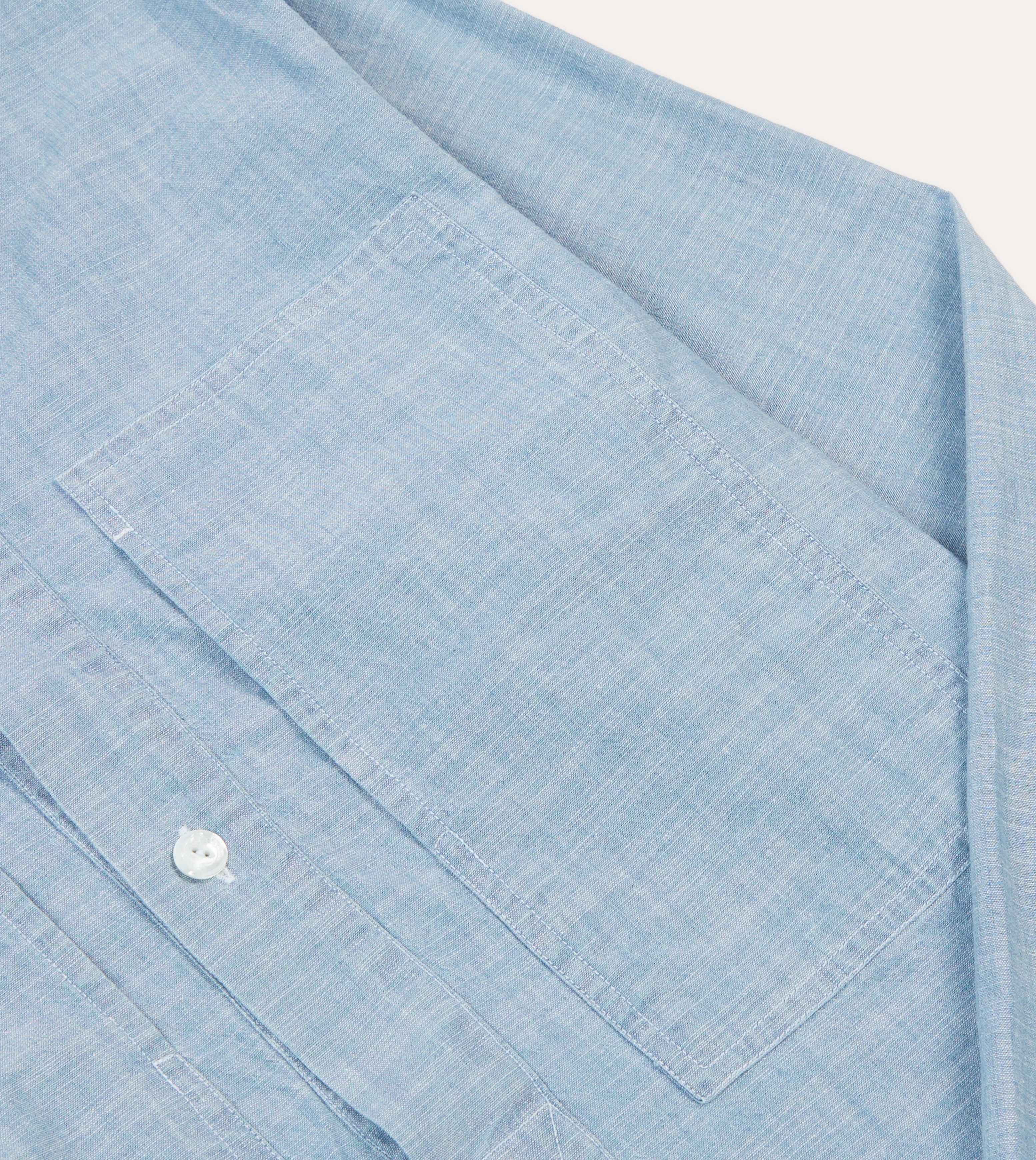 Designer Touch Bold Statement Blue Cotton Chambray Spread Collar Popover Shirt