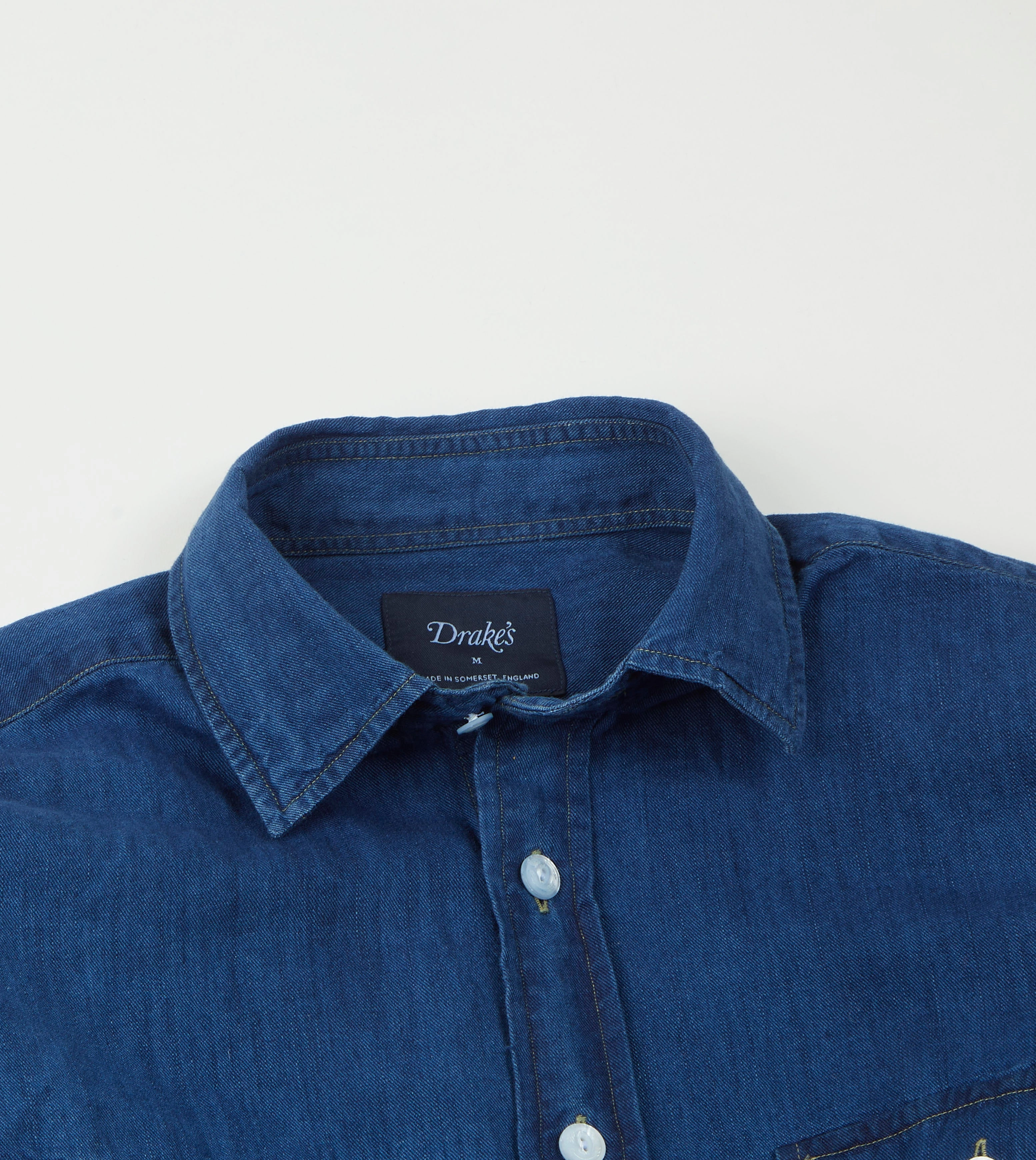Mesh Insert Trend-Driven Blue Cotton Linen Two-Pocket Work Shirt