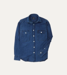 Blue Cotton Linen Two-Pocket Work Shirt Earthy Palette