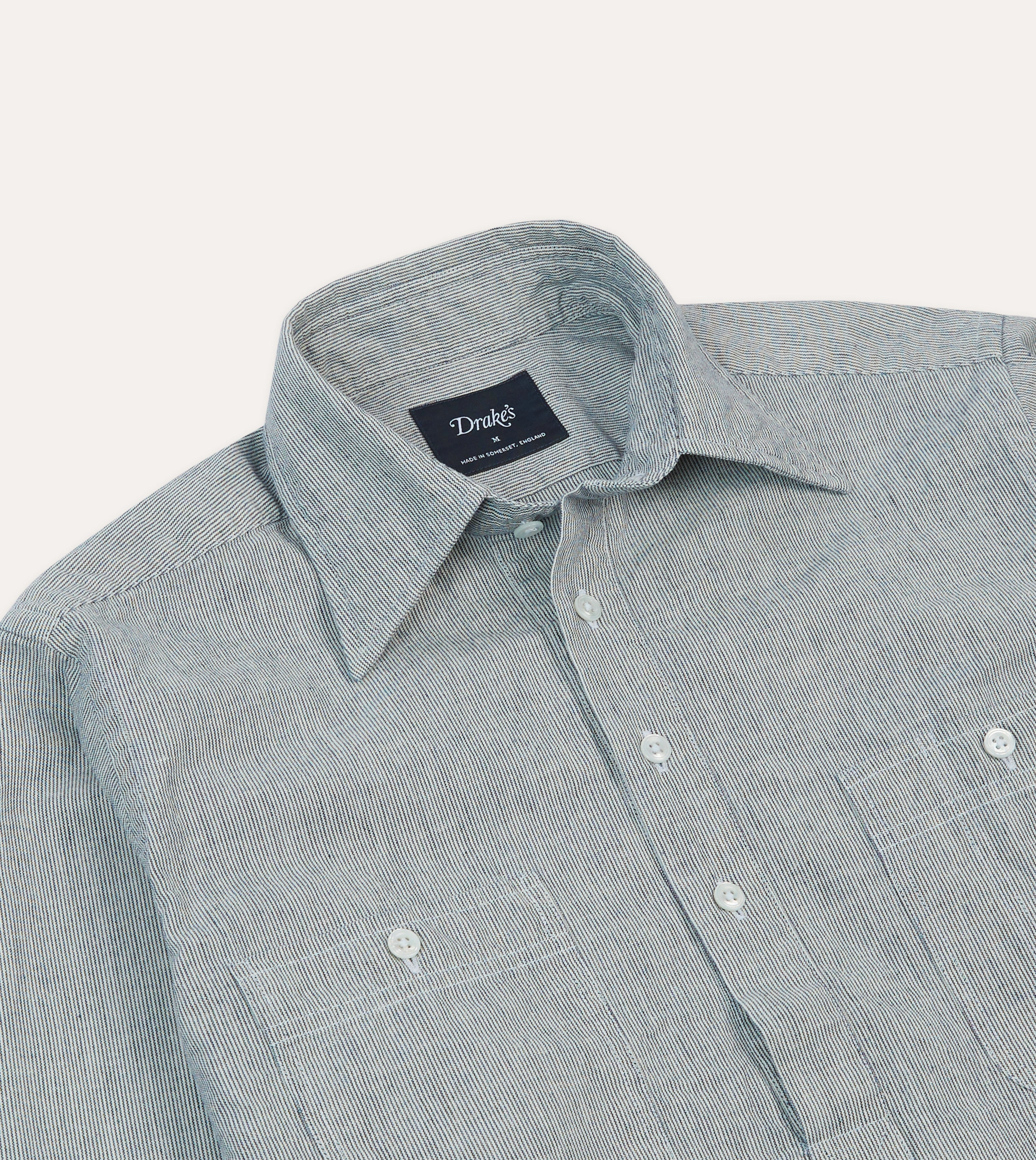 Tagless label Easy Styling Blue Hickory Stripe Cotton Long Point Collar Popover Shirt