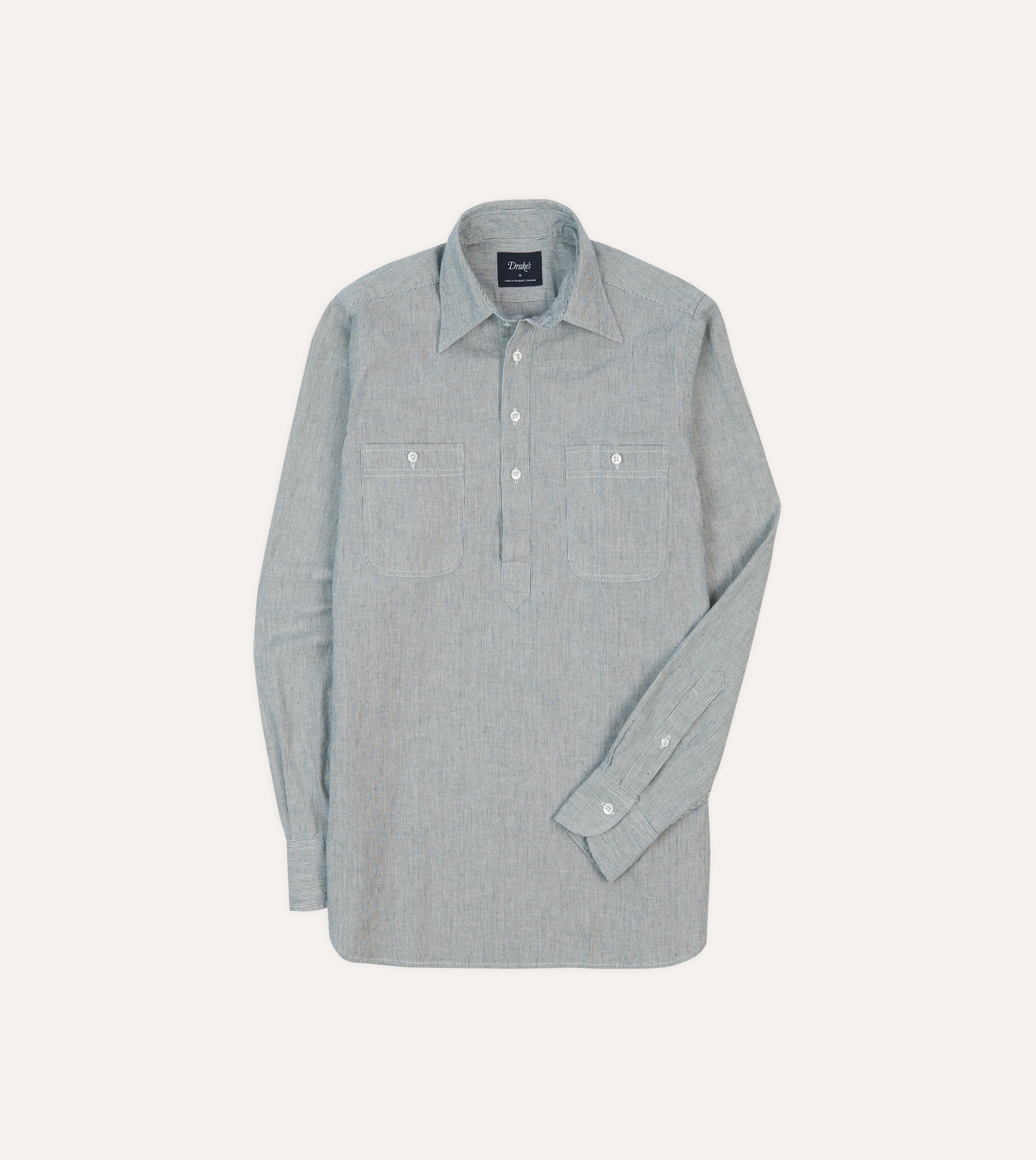 Edgy Design Summer Camp Blue Hickory Stripe Cotton Long Point Collar Popover Shirt