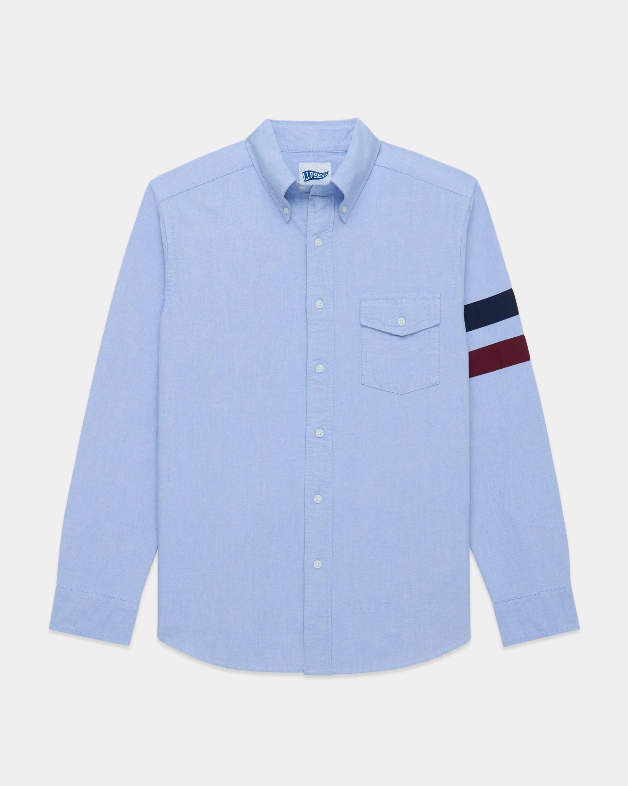 Summer Must-have Button Down Design Blue Sleeve Stripe Oxford Shirt - Trim Fit