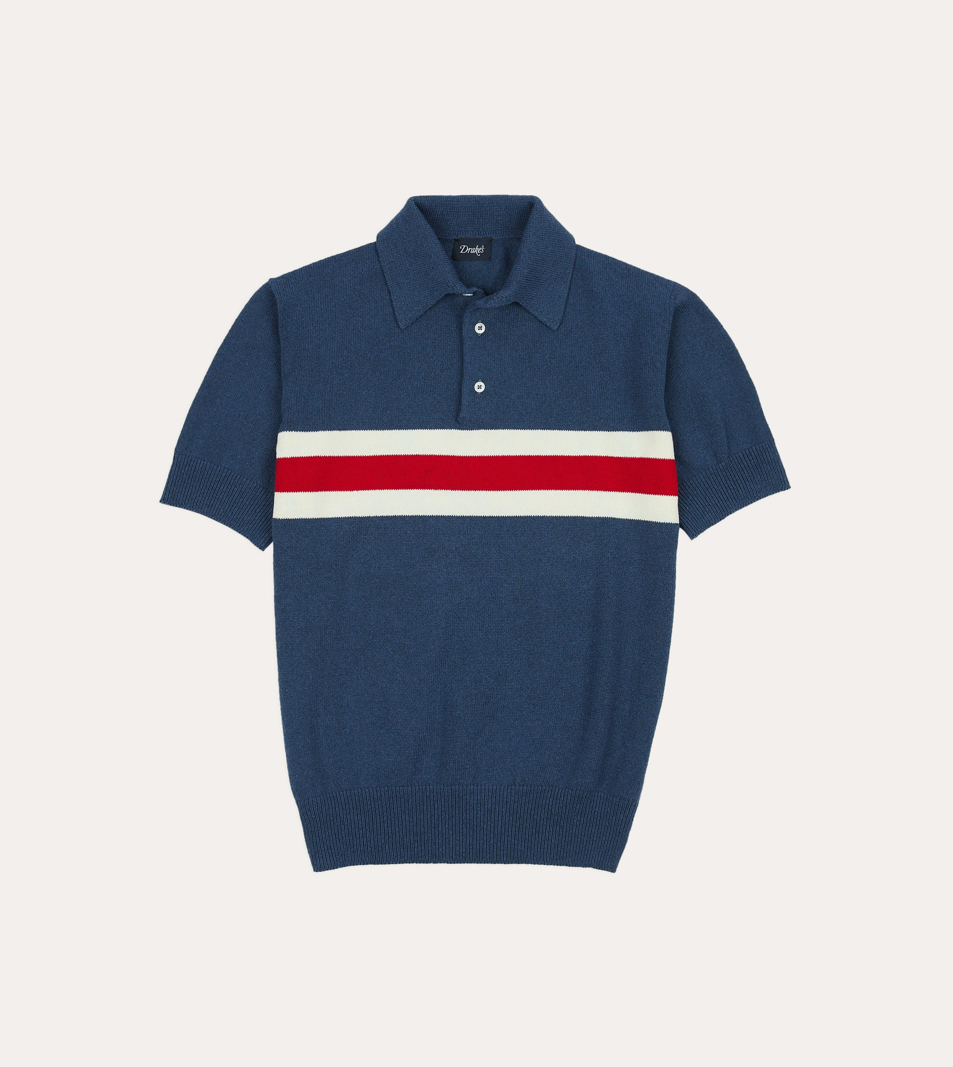 Moisture Wicking Yarn Jacquard Pattern Blue Stripe Knitted Crepe Cotton Short-Sleeve Polo Shirt