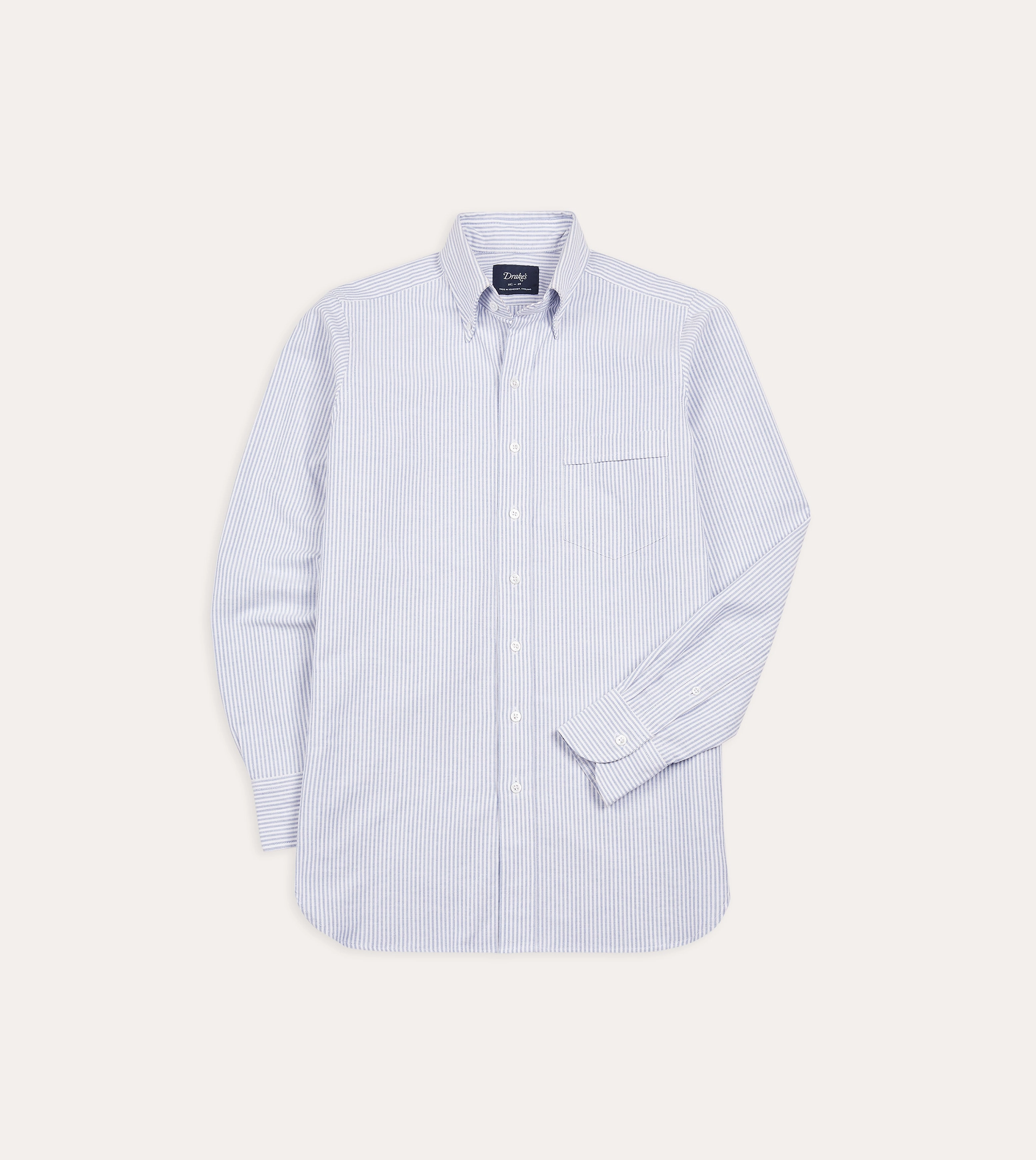 Blue Ticking Stripe Cotton Oxford Cloth Button-Down Shirt Tailored Style Cocktail Event