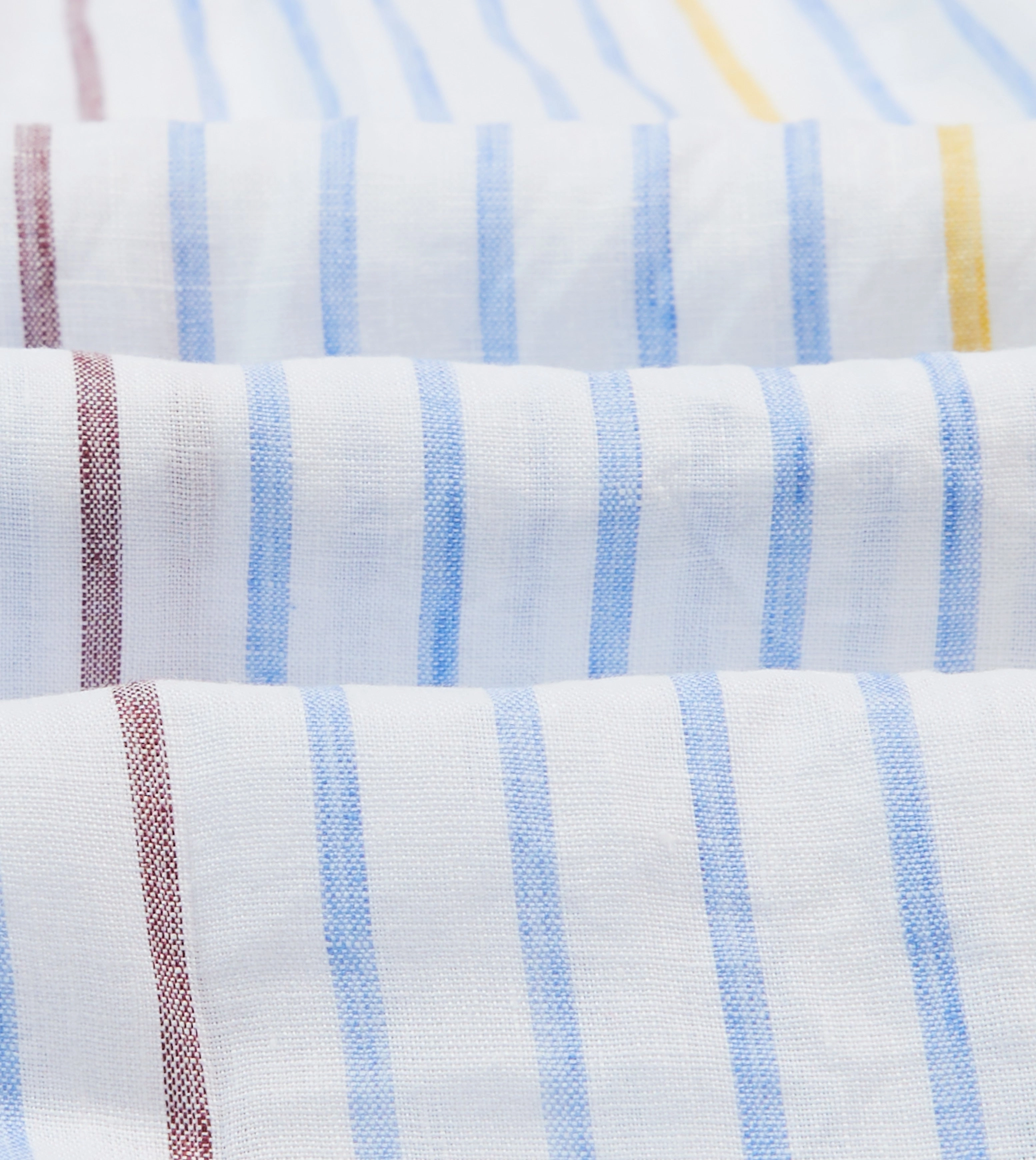 Blue, White and Yellow Stripe Linen Long Point Collar Shirt Non Iron
