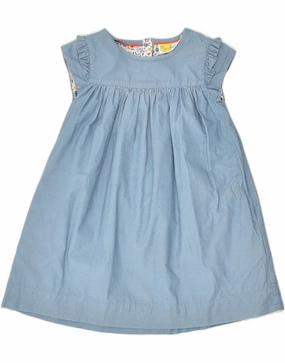 BODEN Girls A-Line Dress 5-6 Years Blue Pinstripe Cotton Flap-Detail