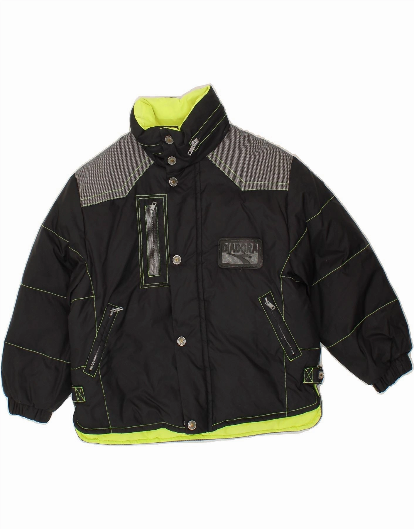 DIADORA Boys Padded Jacket 7-8 Years Small Black Colourblock Polyester Layered Protection Windproof Jacket