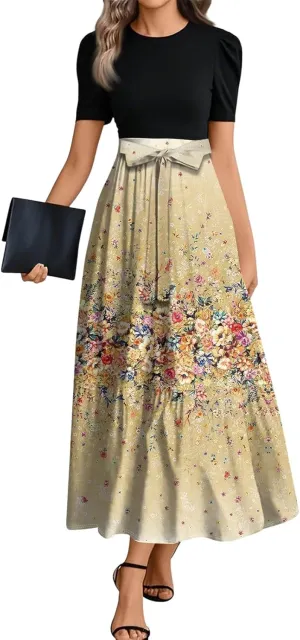 Boho Bow Tie Womens Dresses, Beach 2025 Flower Print Women's Jumpsuits Maxi Trendy High Waisted Womens Romper