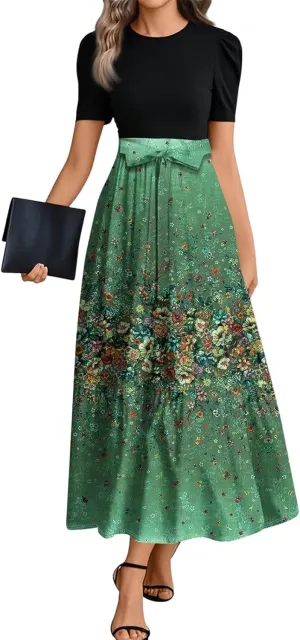 Boho Bow Tie Womens Dresses, Beach 2025 Flower Print Women's Jumpsuits Maxi Trendy High Waisted Womens Romper