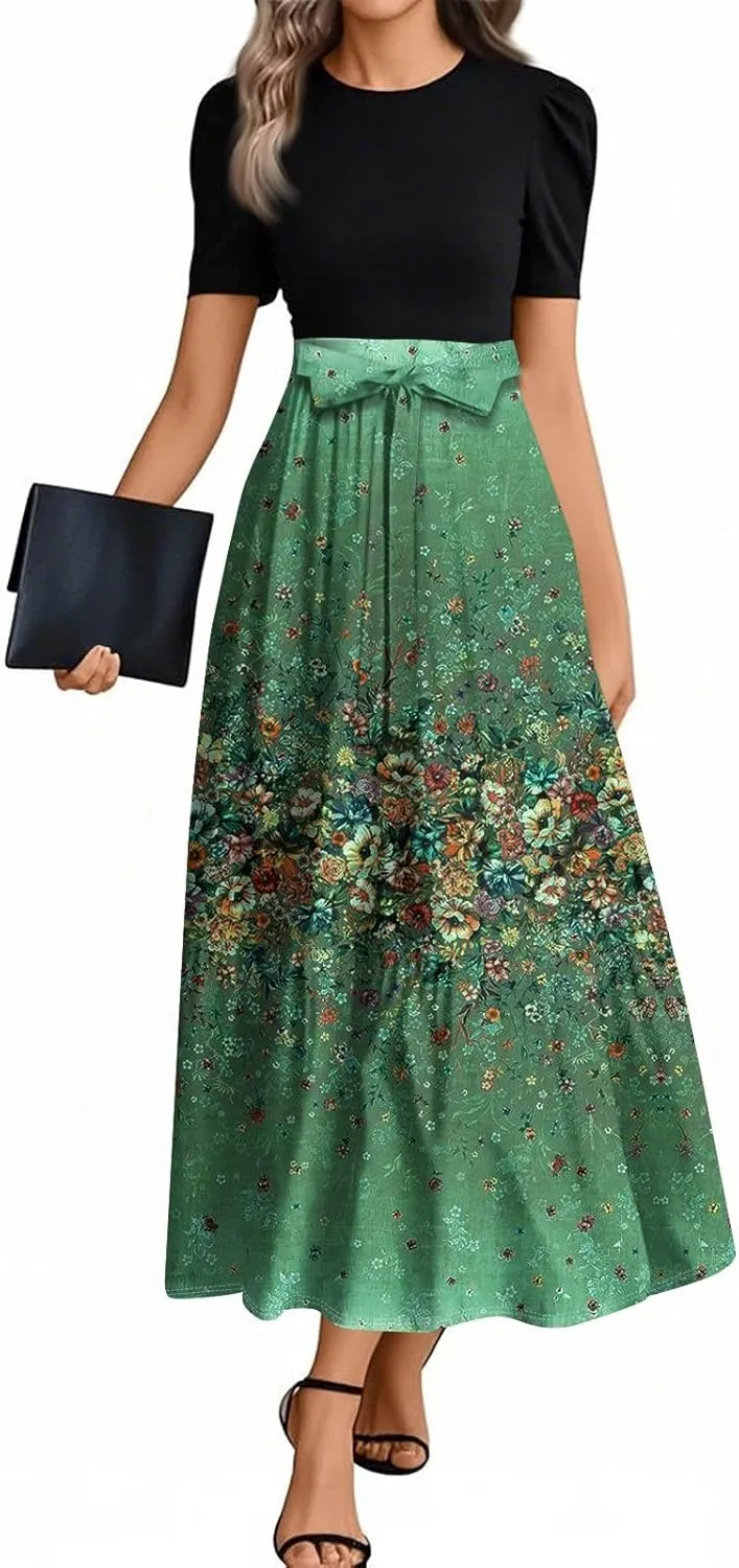 Boho Bow Tie Womens Dresses, Beach 2025 Flower Print Women's Jumpsuits Maxi Trendy High Waisted Womens Romper