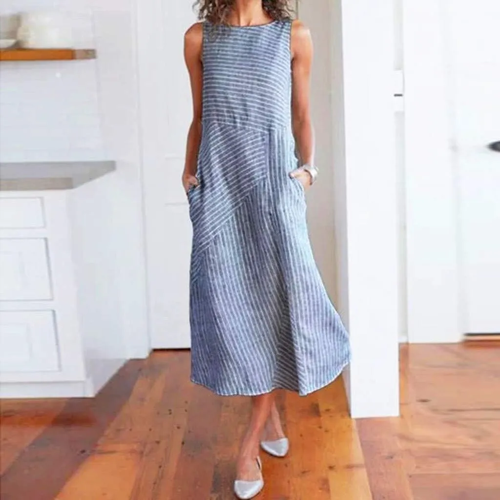 Boho Dress for Women Linen Dress 2025 Summer Sun Sleeveless Going Out Maxi Long Dresses with Pockects
