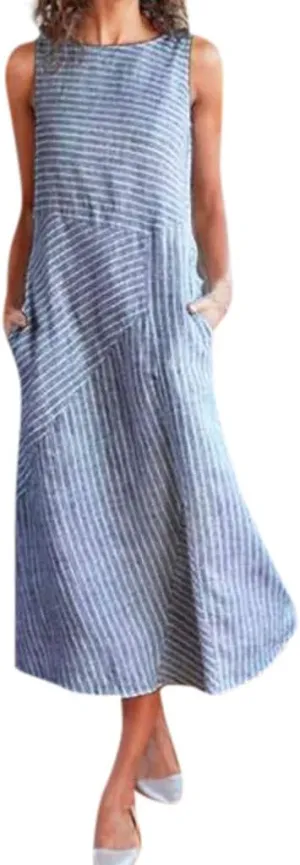 Boho Dress for Women Linen Dress 2025 Summer Sun Sleeveless Going Out Maxi Long Dresses with Pockects
