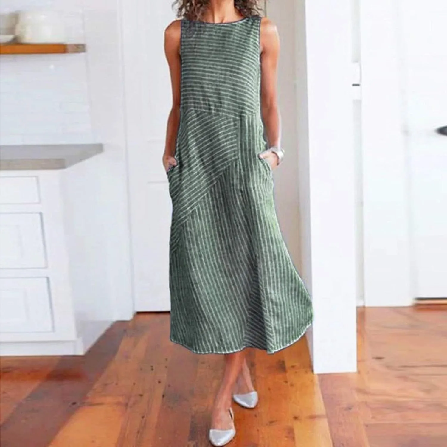 Boho Dress for Women Linen Dress 2025 Summer Sun Sleeveless Going Out Maxi Long Dresses with Pockects