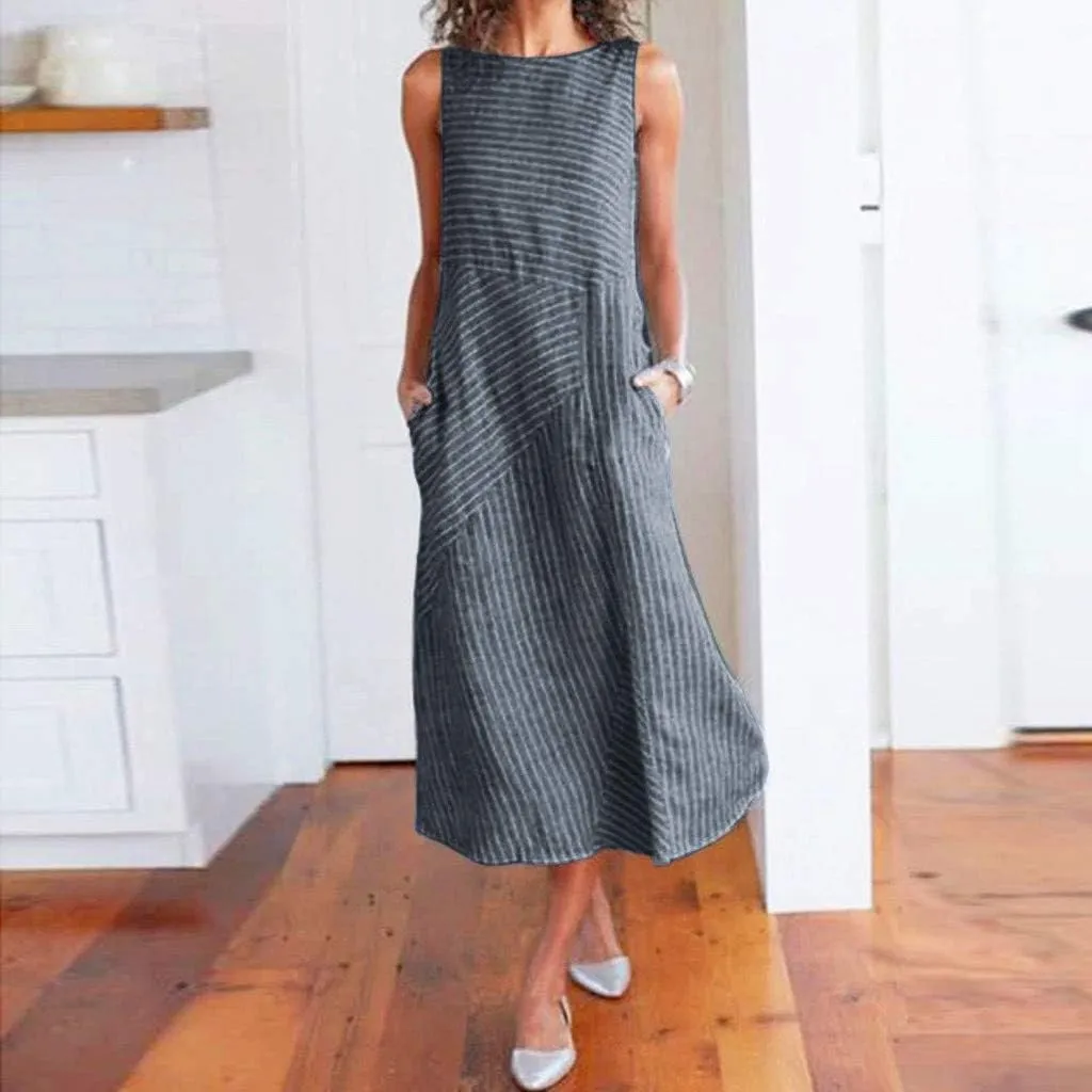 Boho Dress for Women Linen Dress 2025 Summer Sun Sleeveless Going Out Maxi Long Dresses with Pockects