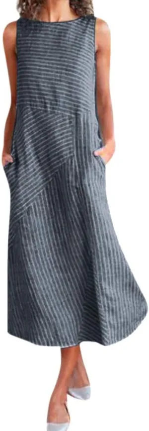 Boho Dress for Women Linen Dress 2025 Summer Sun Sleeveless Going Out Maxi Long Dresses with Pockects