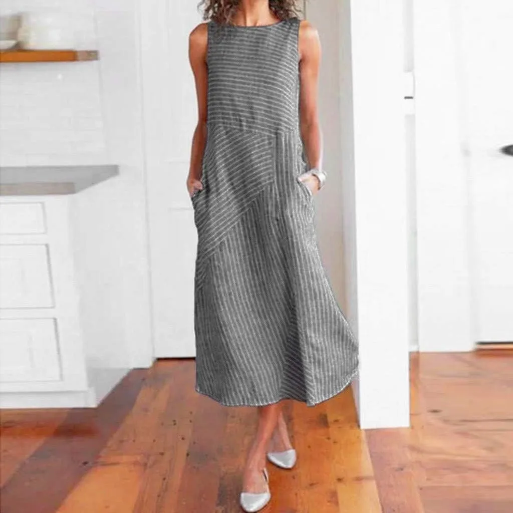 Boho Dress for Women Linen Dress 2025 Summer Sun Sleeveless Going Out Maxi Long Dresses with Pockects