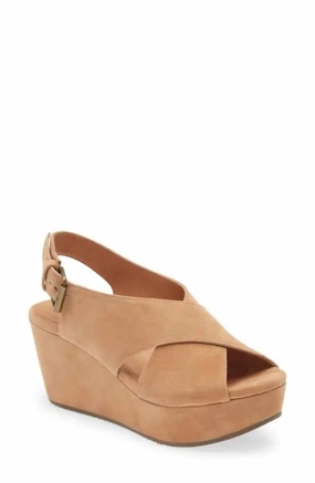 Cushioned Fit Women Wim Platform Wedge Sandal In Tan Suede
