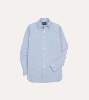 Blue Cotton Oxford Cloth Long Point Collar Shirt Metallic Finish Soft Touch Fabric