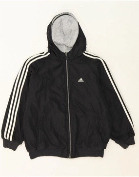 ADIDAS Boys Hooded Bomber Jacket 15-16 Years Large  Black Nylon Generation