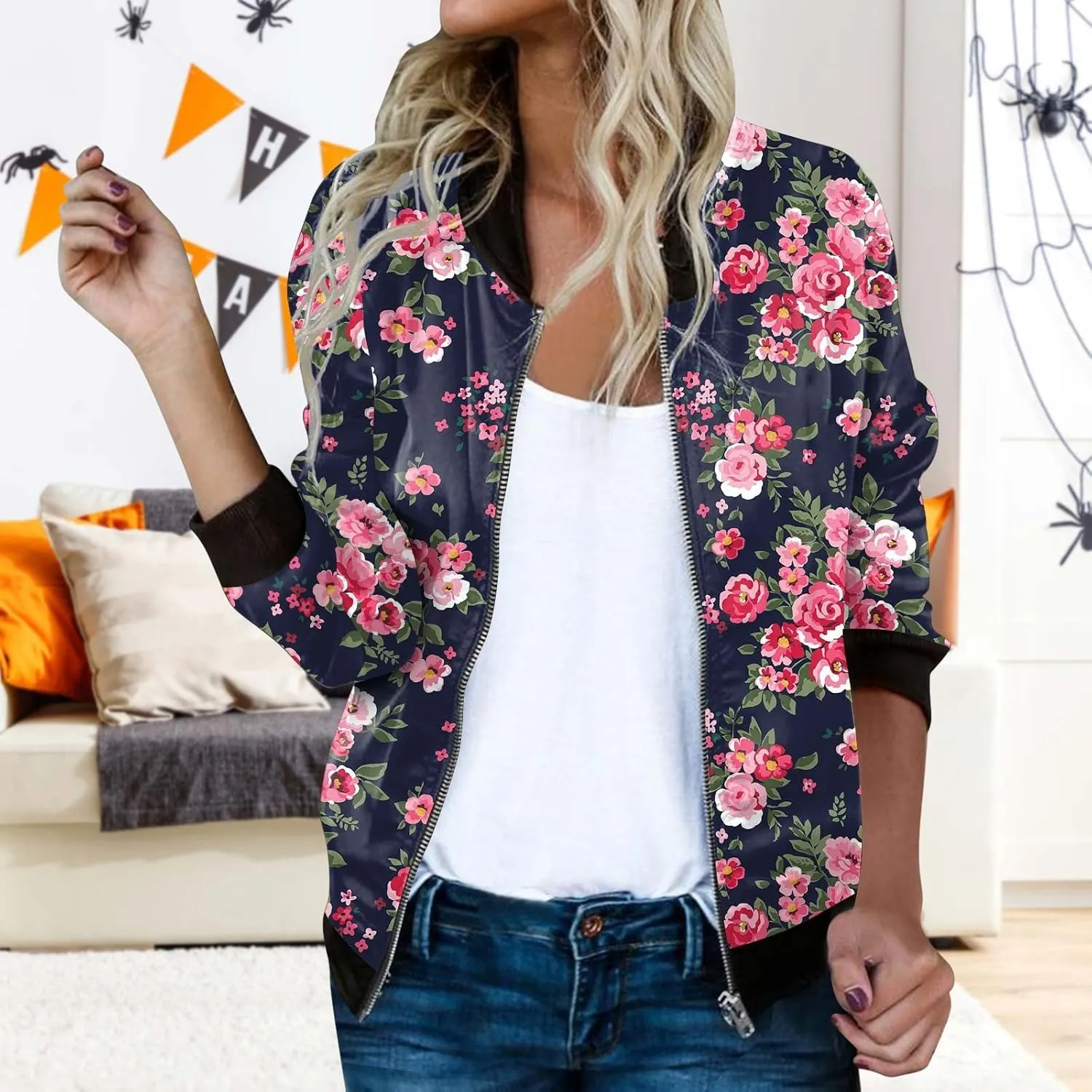 Bomber Jacket Women 2025 Women's Bomber Jacket Casual Coat Zip Up Outerwear Windbreaker with Pockets S-6XL