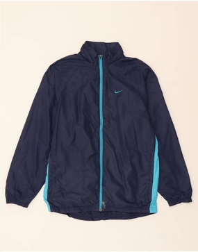 NIKE Boys Rain Jacket 12-13 Years Large Navy Blue Colourblock Nylon Core Style Easy Protection
