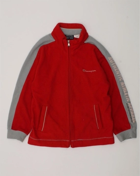 CHAMPION Boys Graphic Fleece Jacket 7-8 Years Red Colourblock Polyester Rugged Outer Shell