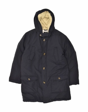 BOMBOOGIE Boys Hooded Overcoat 13-14 Years Navy Blue Cotton Silicone Grip Trim