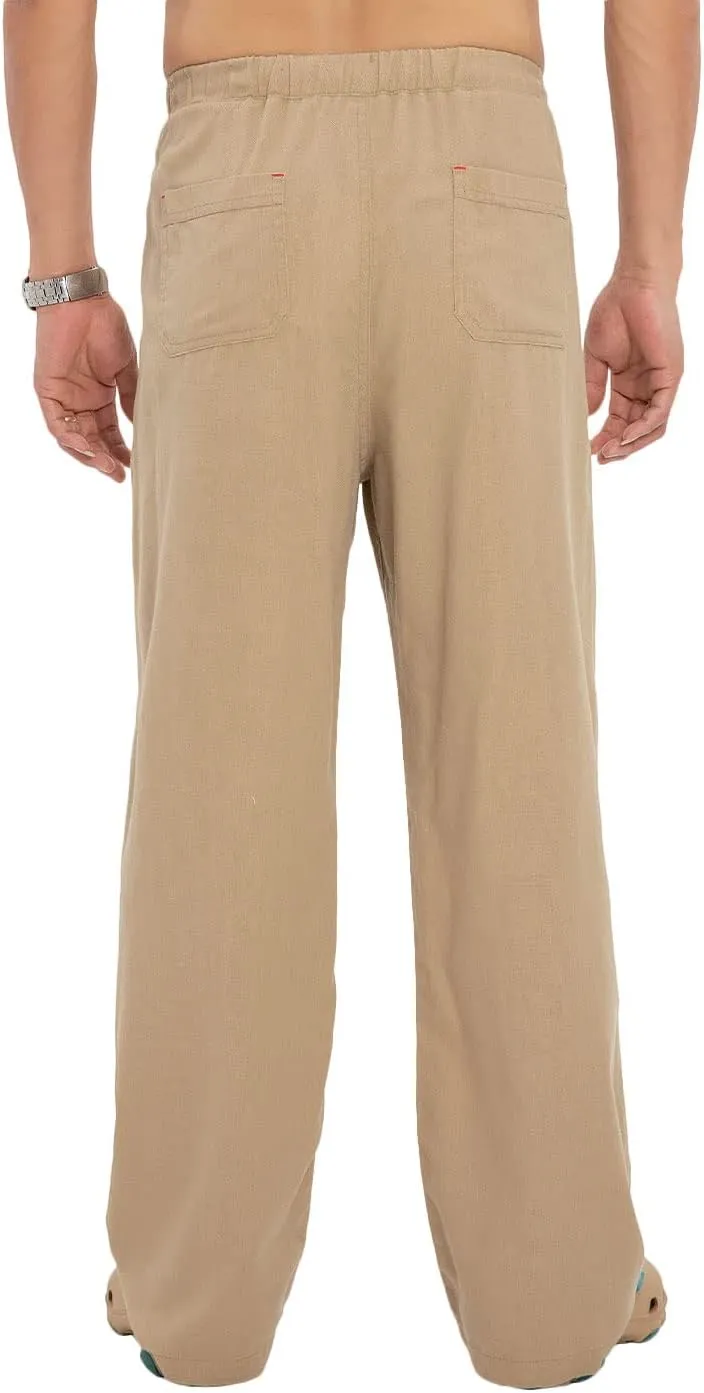 Bonnorth Men's Linen Loose Drawstring Elastic Waist Wide Leg Solid Casual Pants