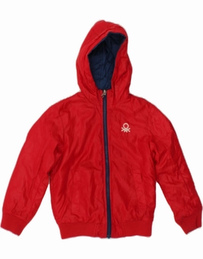 BENETTON Boys Graphic Hooded Reversible Jacket 5-6 Years Red Base Insulation