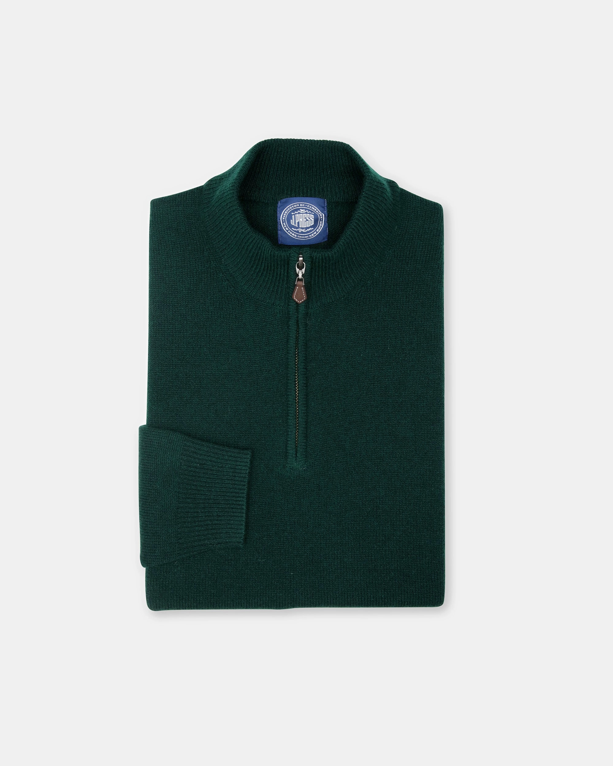 Modern Comfort Sophisticated Style Bottle Green Lambswool Quarter Zip-up Sweater