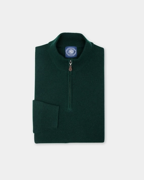 Modern Comfort Sophisticated Style Bottle Green Lambswool Quarter Zip-up Sweater