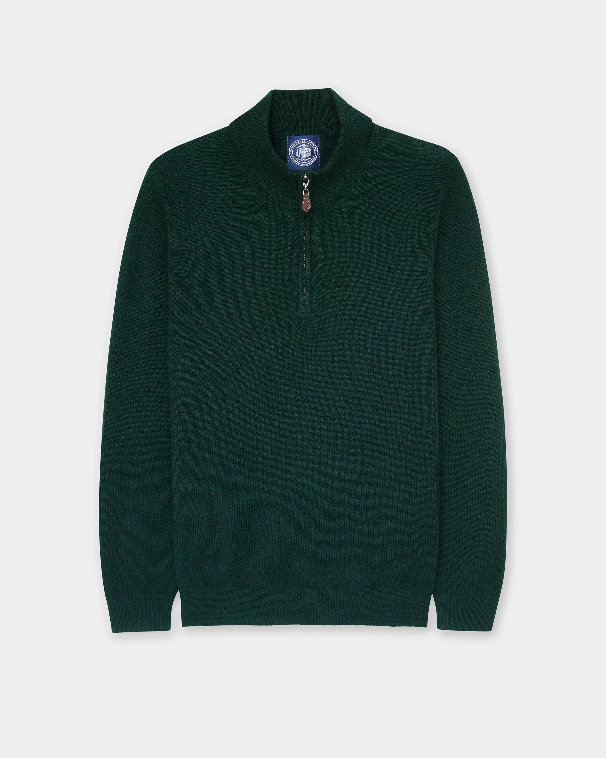 Bottle Green Lambswool Quarter Zip-up Sweater Multipanel Construction