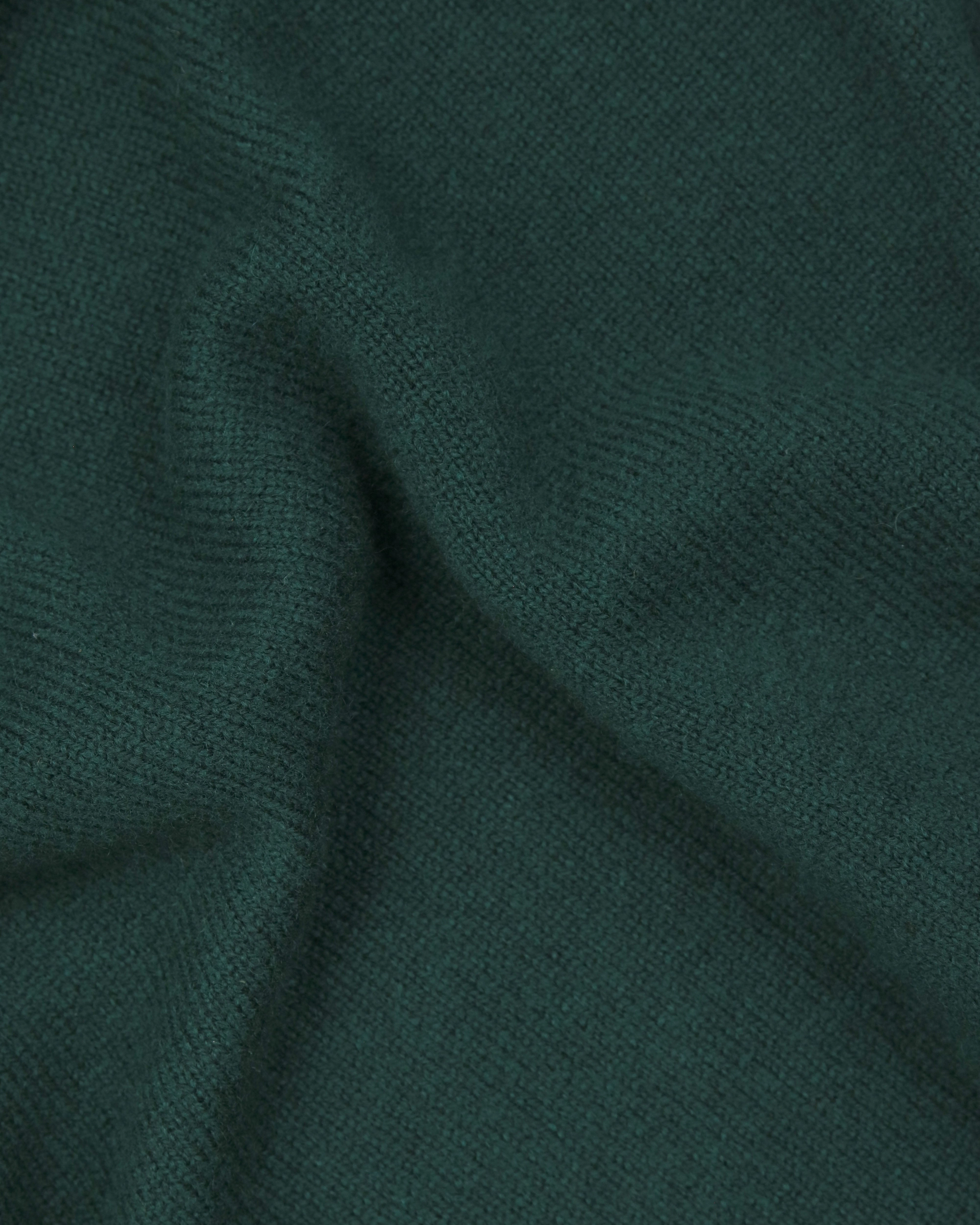 Versatile Layering Piece Bottle Green Lambswool Quarter Zip-up Sweater