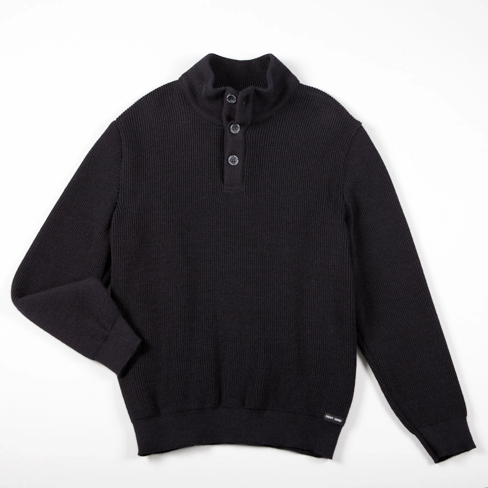 BOURBOULE - Buttoned High Collar Sweater for Men | Comfort Fit | 100% Wool (NAVY) Non Pilling Surface