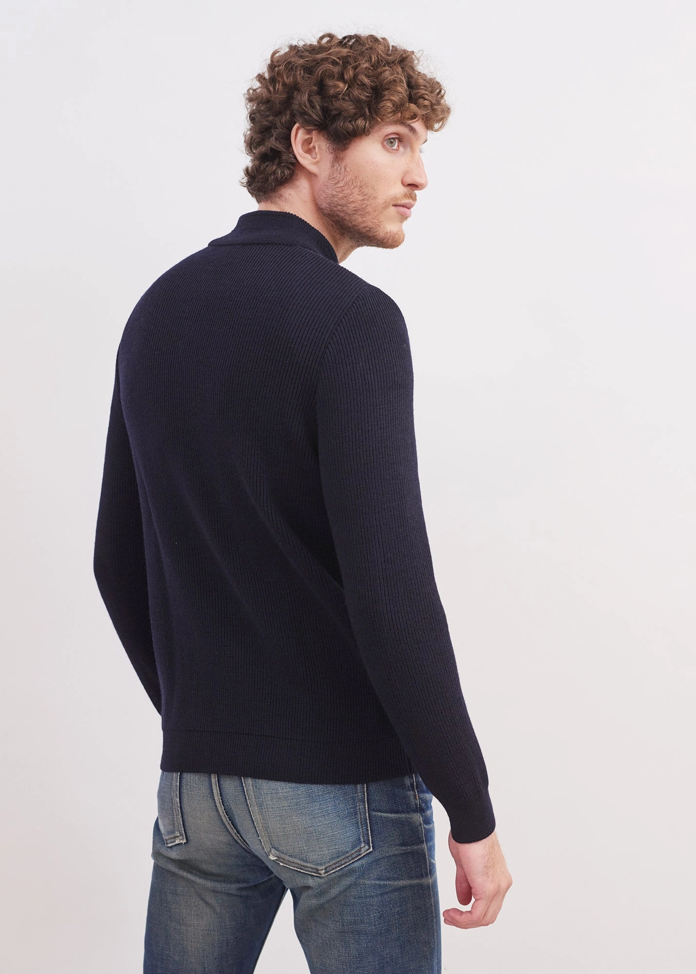 BOURBOULE - Buttoned High Collar Sweater for Men | Comfort Fit | 100% Wool (NAVY) Everyday Style
