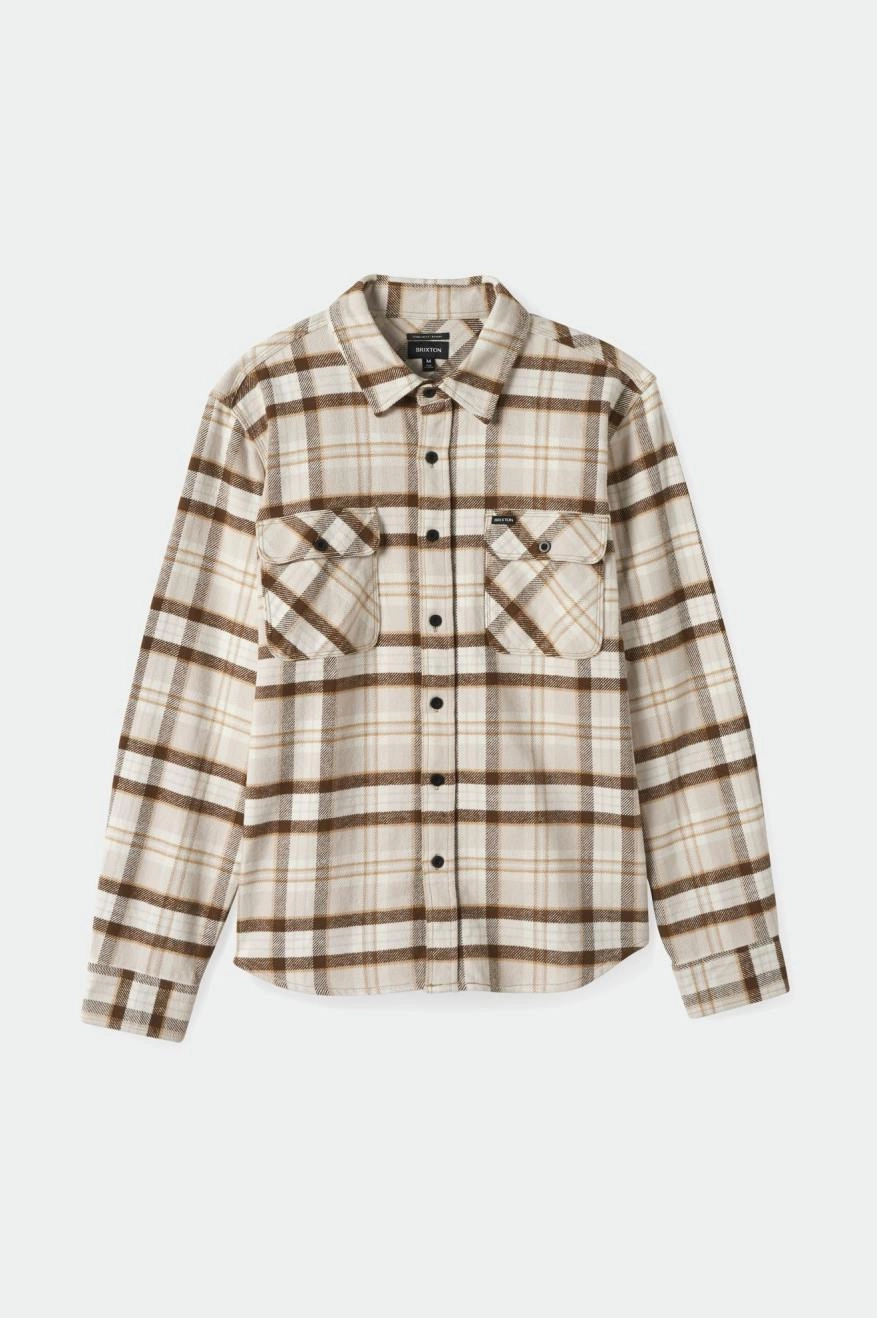 Bowery Heavyweight L/S Flannel - Beige/Off White/Desert Palm Round Collar Bold Hue