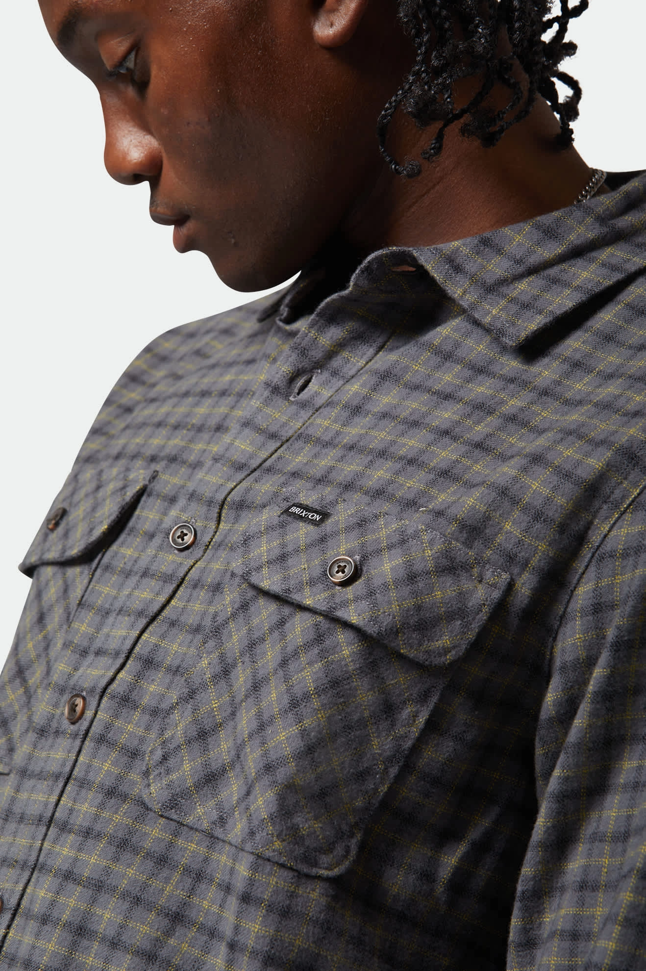 high-low hem Bowery Lightweight Ultra Soft L/S Flannel - Charcoal/Ray Flower/Black