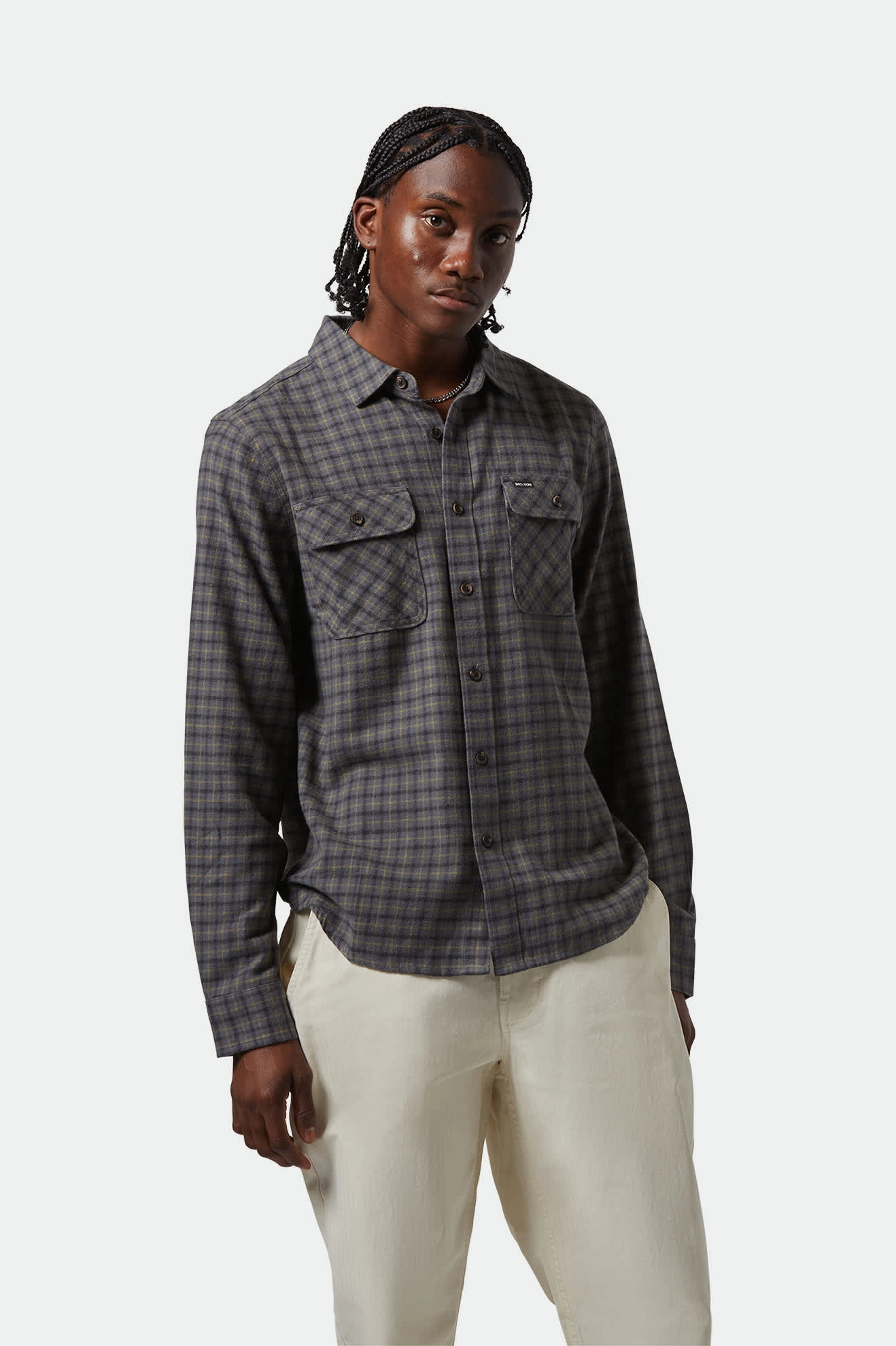 Fashion-Forward adult clothing Bowery Lightweight Ultra Soft L/S Flannel - Charcoal/Ray Flower/Black