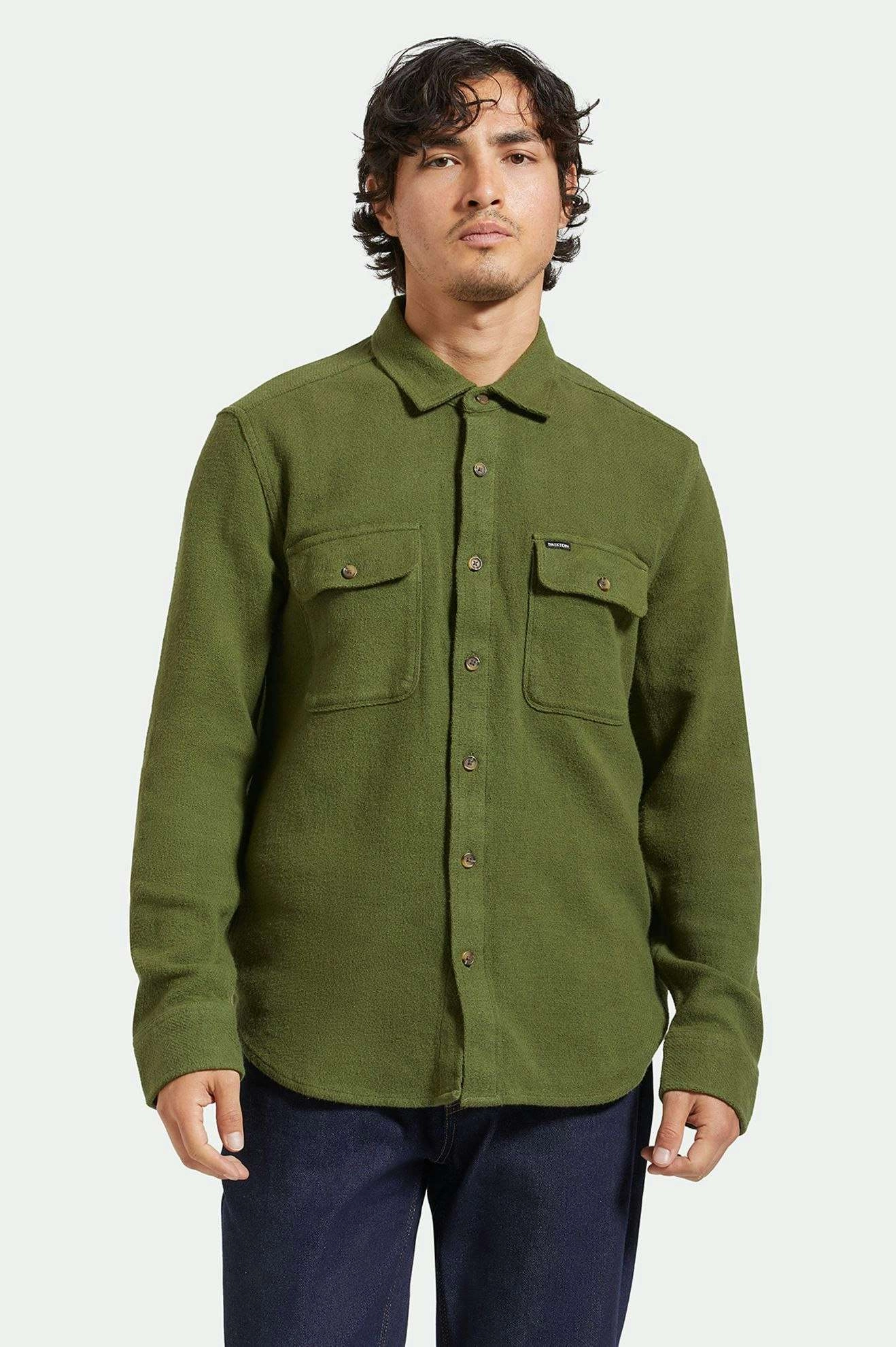 Comfort Fit Winter Collection Bowery Textured Loop Twill L/S Overshirt - Cypress Green